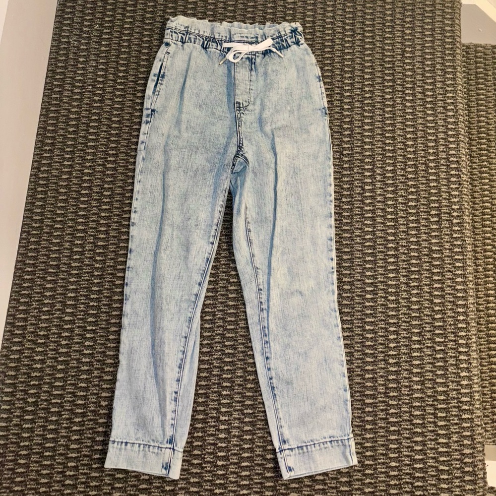 Acid Wash Tie Waist Jeans